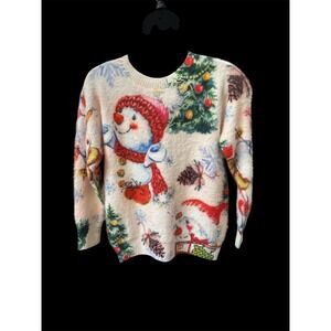 Christmas Holiday Sweater Snowman Tree‎ Festive Fuzzy Party Outfit